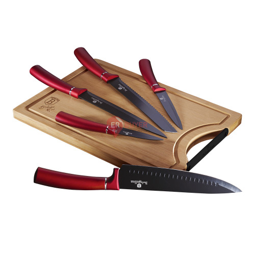 Набір ножів з обробною дошкою Berlinger Haus Metallic Line Burgundy Edition (BH-2552)