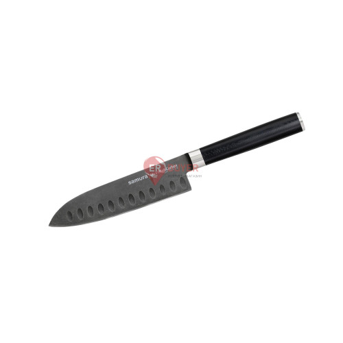 Ніж кухонний Сантоку з жолобчастою лінією леза 138 мм Samura Mo-V Stonewash (SM-0093B)