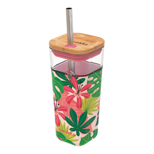 Бутылка с трубочкой Quokka Pink Jungle Flora 540 мл (40057)