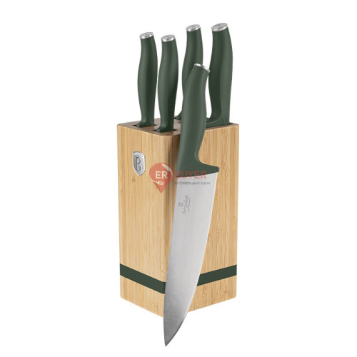 Набір ножів на дерев'яній підставці Berlinger Haus Matte Green Collection (BH-2751)